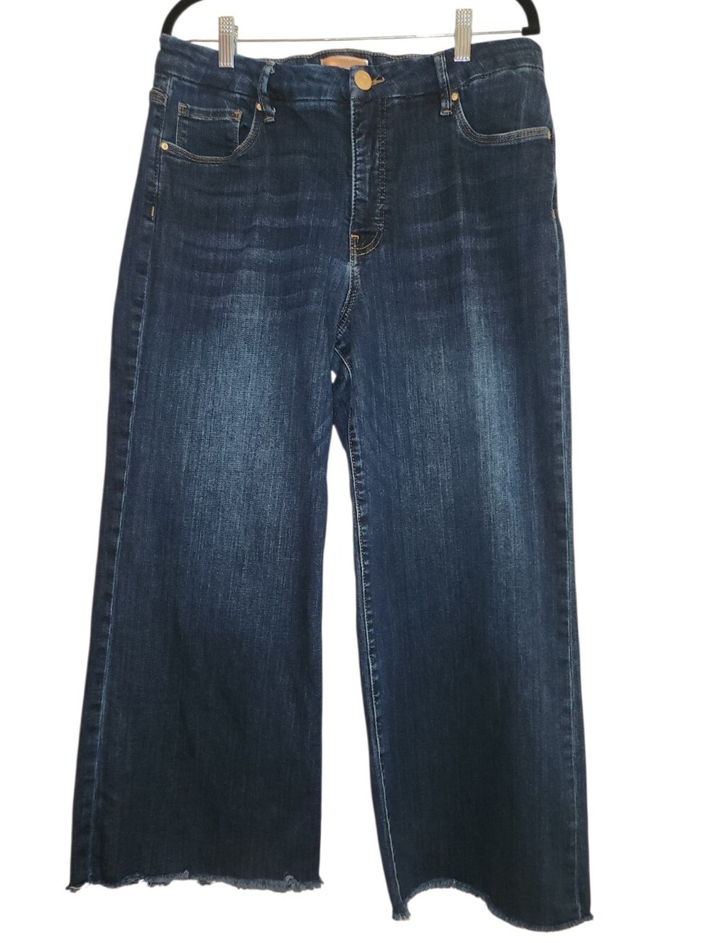 KUT From the Kloth Meg Fab AB Wide Leg High Rise Jeans Size 12 Raw Fray Hem Dark - Picture 2 of 11